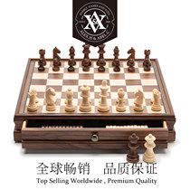 High-quality walnut chess checkers set High-end solid wood chess box drawer WOODEN CHESS