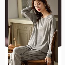 Pajamas womens spring autumn and winter long-sleeved pure cotton Korean version of loose and casual can go out home clothes suit large size fat mm