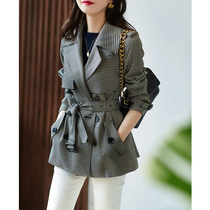 の Smile Han Pavilion waist thin plaid houndstooth trench coat spring and autumn coat female new little man FY233359AG
