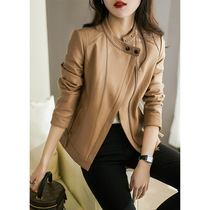 Laughing Hange Cost-effective Texture Wheat Camel Light Coated Sheepskin Short Leather Coat Female PYC460641AG