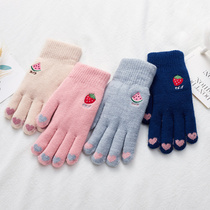Childrens gloves spring and autumn winter warm students cute cartoon boys and girls children plus velvet thickened knitted wool