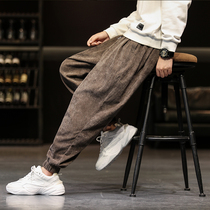 Light core suede pants male and autumn winter ruffles with velvety thicken thickened loose tooling bunches Pants Tide Card Broadleg Casual Long Pants