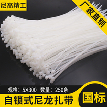 GB White 5 * 300mm self-locking nylon cable ties 250 plastic tie straps