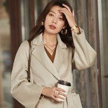 Gu Jia same water corrugated double-sided velvet caramel color bathrobe coat 2021 new cashmere coat womens long model