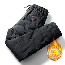 Down pants mens winter outer wear plus velvet thickened pressed duck down pants outdoor sports warm straight cotton pants warm pants
