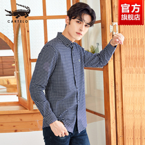 Crocodile men long sleeve shirt Joker cotton loose fashion trend plaid shirt 2021 new autumn coat