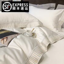  European-style light luxury 120 long-staple cotton four-piece set Cotton pure cotton embroidery pure white hotel sheets bedding