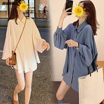 Pregnant women autumn set 2021 New loose lamp sleeve top long pregnant women shirt dress spring and autumn