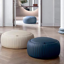 Nordic retro simple storage round coffee table household small apartment living room pleated leather storage coffee table pedal stool