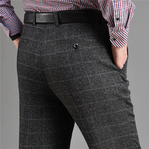 Woolen trousers men's formal dress autumn and winter padded sheep plush trousers for middle-aged and elderly men's business casual straight trousers