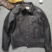 Goatskin jacket leather leather mens short lapel slim motorcycle autumn jacket American casual youth city