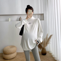 Autumn and winter 2021 new loose high collar with bottoming shirt maternity long sleeve de velvet T-shirt tide mother clothes