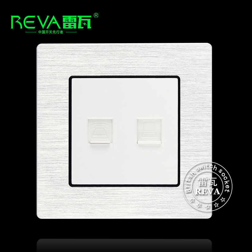 Computer Telephone Panel Silver-white Aluminum Wire-drawing Wall Network Fixed Telephone Socket Network Line Telephone Line Socket