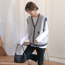 Autumn new maternity dress fashion belly thin V-neck vest out knitted cardigan coat