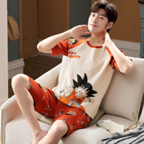 Mens Pajamas Summer Cotton Short Sleeves Thin Summer Plus Size TeenAge Student Cartoon Loungewear Set
