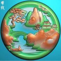 Round boat landscape character pendants carved map jade carving landscape round card pendant