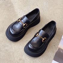 WUXIE vitality girl Korean version of Black lazy big head Lofu shoes female super fairy horse Title buckle single shoes