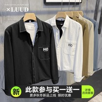 LUUD mens slim pocket printed shirt jacket Korean simple handsome long sleeve simple outer wear version inch clothes