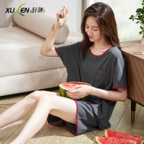 Simple pajamas Womens summer thin cotton short-sleeved shorts fresh home clothes summer can go out two-piece suit