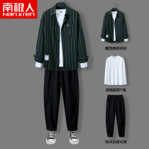 Three-piece casual shirt set mens autumn trend shirt with a handsome spring and autumn mens coat