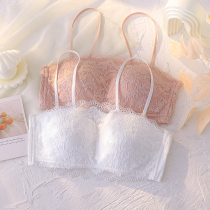 Wrapped breast white underwear womens ultra-thin chest display small anti-light without steel ring gathering strapless bra set