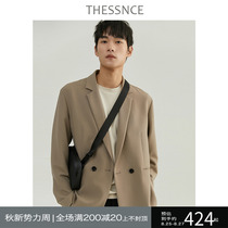 THESSNCE Lightweight flower yarn imitation hemp anti-wrinkle and easy-to-take care of double-breasted wide-breasted commuter casual BLAZER MEN