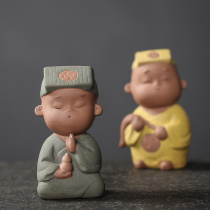 Yuxuan cute little Taoist priest goes down the mountain tea pet color sand boutique purple sand tea set accessories handmade Taoist priest character ornaments