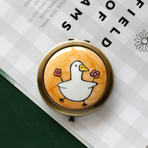Come on and cheer up duck Japanese cartoon small mirror portable ins wind portable double-sided cute makeup mirror to send girls