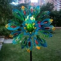 DIY assembly Amazon cross-border glass ball solar lamp 6 color decorative iron bifacial rotating peacock windmills