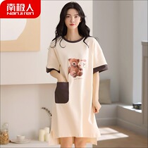 South Pole Sleeping Dress Woman 2022 New Summer Pure Cotton Cute Short Sleeve Cartoon Thin Sleeping Clothes Senior Sensation Spring Autumn