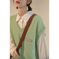 UBUIE dried fish green knitwear vest women Spring and Autumn wear loose outer set early autumn sleeveless sweater vest