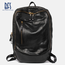 BFS backpack mens leather retro leisure travel backpack mens head layer cowhide street students computer bag trend