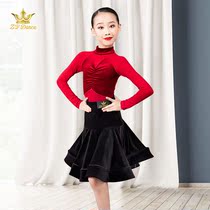 ZY dance winter long-sleeved girls Latin dance professional practice costume art examination gauze skirt one-piece performance suit