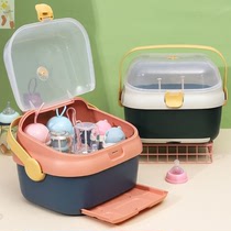 Baby tableware storage box baby bottle storage box supplementary food tools childrens bowls and chopsticks storage with lid dust drain