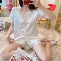 Mulberry silk pajamas womens short-sleeved shorts thin 2021 new summer white two-piece suit silk homewear tide