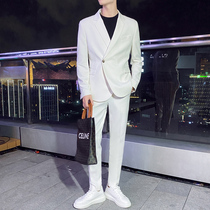 High-grade fried street white suit jacket light mature style personality trend mens ruffian handsome casual oblique buckle suit suit suit suit