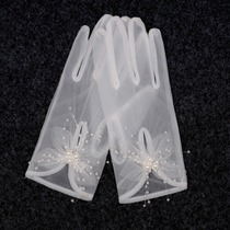Bride gloves wedding mesh lace spring and summer Korean wedding Brigade short size Super fairy new white champagne