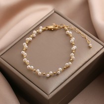 Gentle natural freshwater small pearl gold silk woven fancy bracelet on the wrist Female simple temperament 14K gold