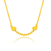 Gold Necklace Full Gold 999 9 Double Heart Necklace choker Necklace Heart Print O Chain for Girls Gift