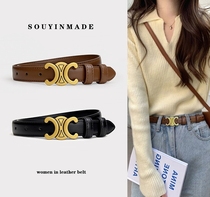 Womens belt leather all-match jeans with brown belt womens new fashion decoration black