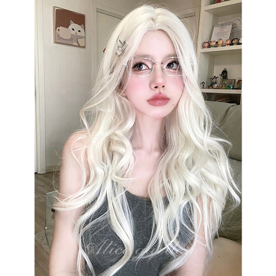 taobao agent Platinum wig, fashionable cute lifelike curly helmet with hair parting, Lolita style