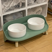 Cat bowl dog bowl anti-knock cat cat cat food bowl food basin pet products ceramic protection cervical double bowl food basin