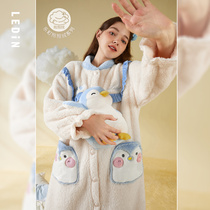 Lemachi (hugging suede) sleeping robe womens winter long style Cute Penguin winter Teen Girls Pyjamas pyjamas and thickened Home Thickened Home Clothes