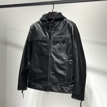Imported plant cowhide mens Knight locomotive leather jacket autumn and winter wool lining stand collar can be removed