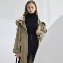 Flower tree fruit windbreaker coat female spring and autumn waist waist hooded loose autumn mid-length coat popular windbreaker this year