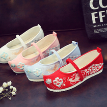 Girls antique shoes Princess cloth shoes spring and autumn Peacock embroidered shoes Childrens head bow shoes baby breathable Hanfu shoes