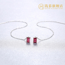Qian Mu S925 sterling silver gold-plated White Gold 80-point Ruby simulation drill long ear line thin all-match Earring Girl