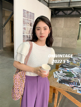 2022 new Korean version Conspicuy Princess Bubble sleeves Korean Woman Blouse Round Collar Sweet and Texture Knit Short Sleeve Shirt