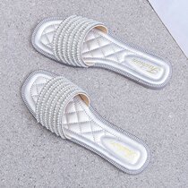 Slipper Womens outside wear summer ins tide 2021 new fashion Joker flat bottom one-word drag rhinestone beach slippers