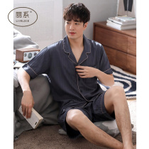 Woven cotton gauze pajamas mens summer cotton short sleeves shorts homewear mens summer thin cotton set